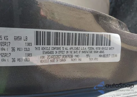 2018 Dodge Grand Caravan Se from USA, damaged, VIN 2C4RDGBG7JR307638